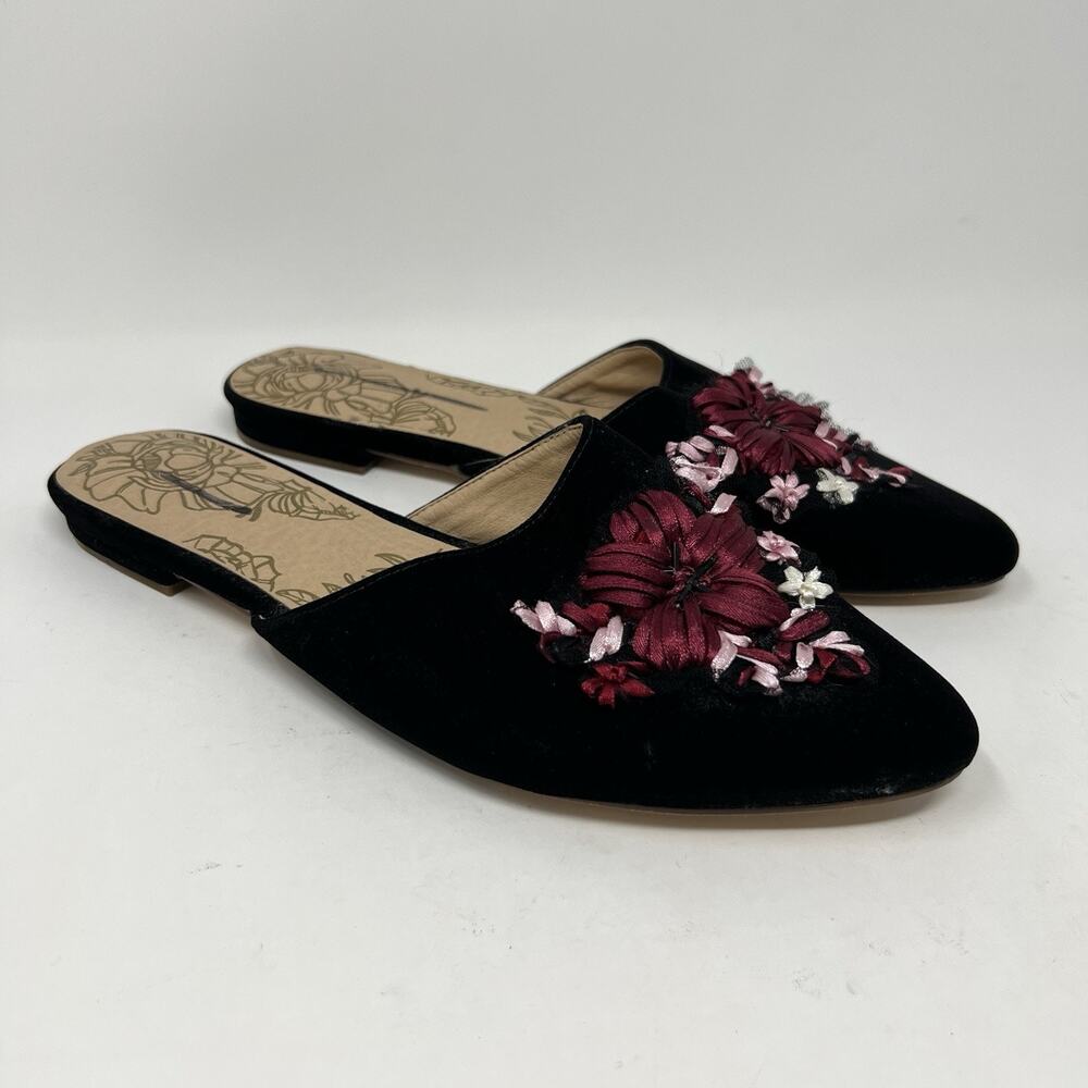 Joyfolie Valentina Slides Women's 8.5 Mules Flats Black Suede Pointed Toe Shoes